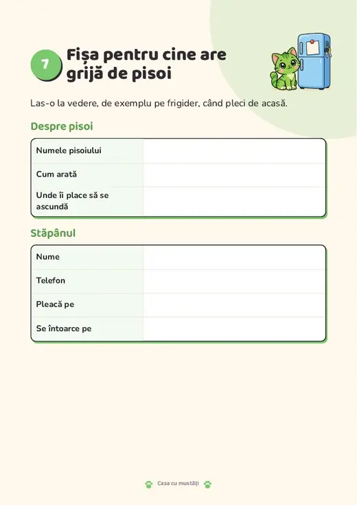 Fișa pentru pet-sitter